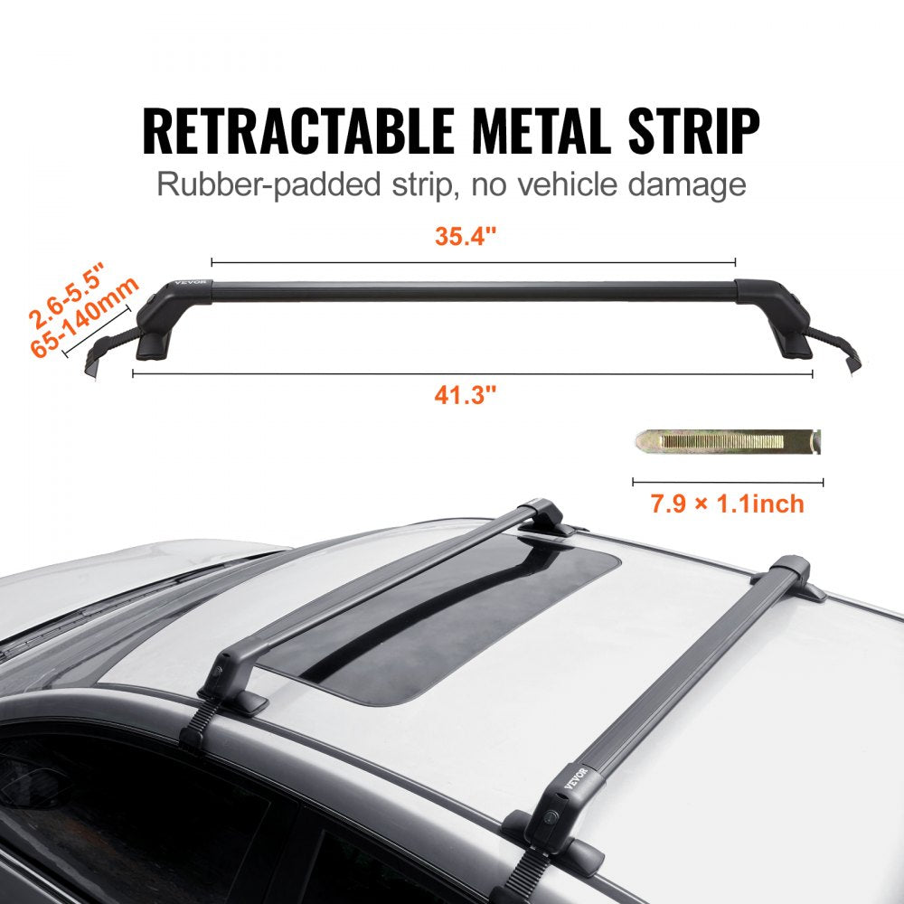 Universal Roof Rack Cross Bars, 41.3" Aluminum Roof Rack Crossbars, Fit Roof without Side Rail, 155 lbs Load Capacity, Adjustable Bare Roof Crossbars with Locks, for SUVs, Sedans, and Vans