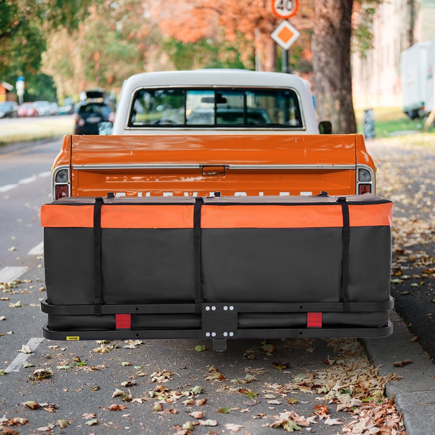 Hitch Cargo Carrier, 60 x 24 x 6 in Folding Trailer Hitch Mounted Steel Cargo Basket, 500lb Luggage Carrier Rack with Waterproof Cargo Bag & Cargo Net, Fit 2" Hitch Receive